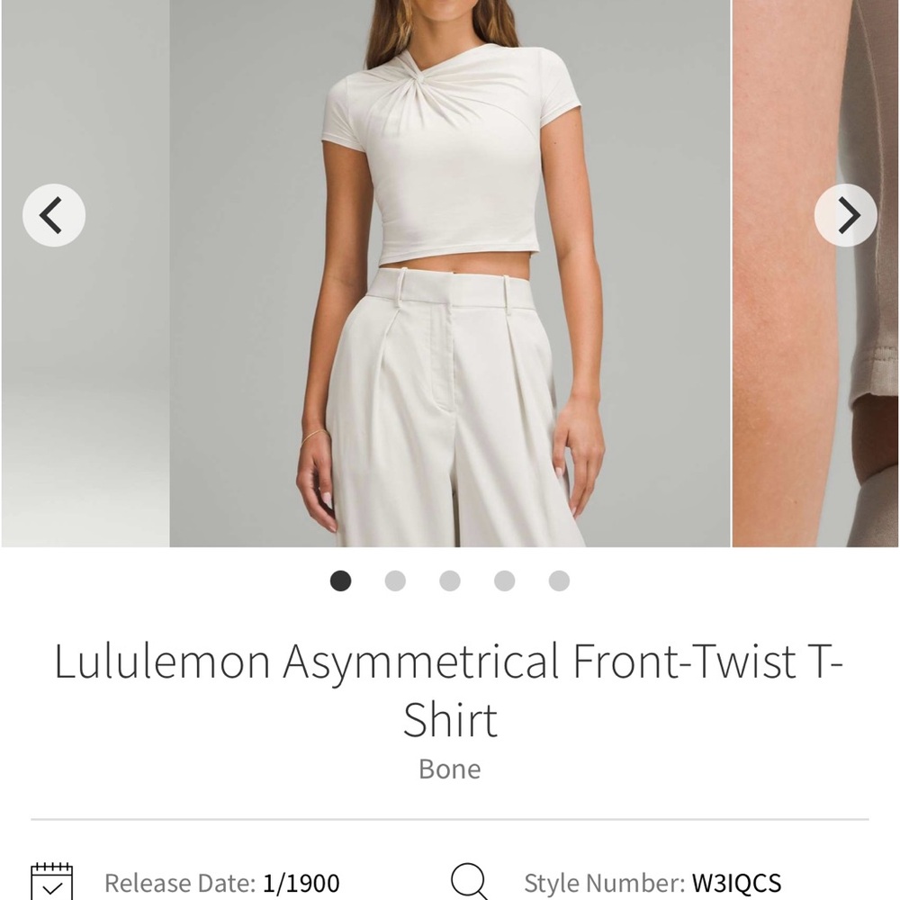 lululemon Bone Asymmetrical front Twist t-shirt NWT 0 XS $58 top blouse